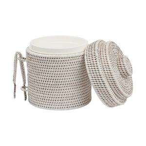 rattan ice bucket with tongs insulated white