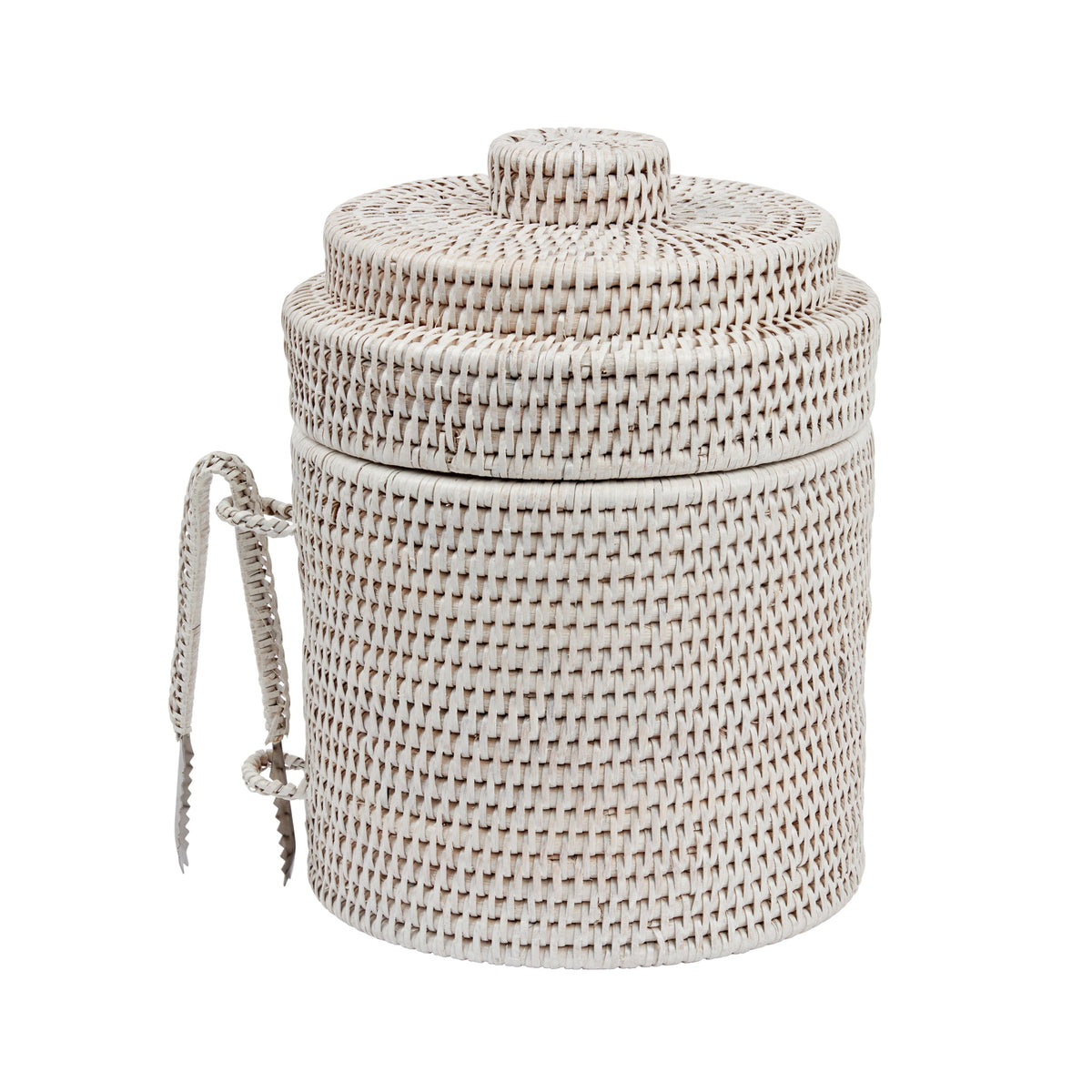 rattan ice bucket with tongs insulated white