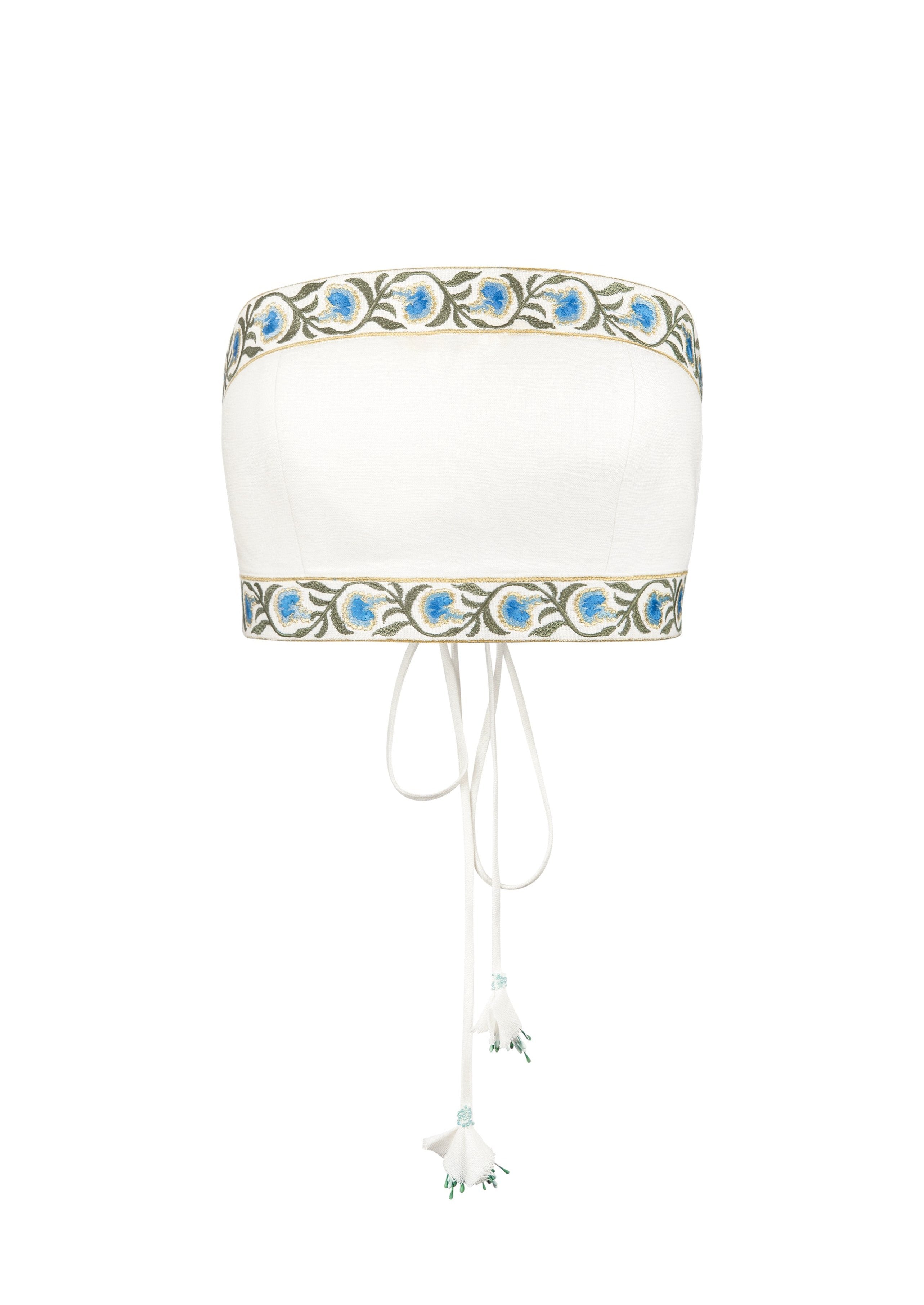 Carnation Crop Top - White & Blue Tops - Bustier & Embroidered Rosewater House 