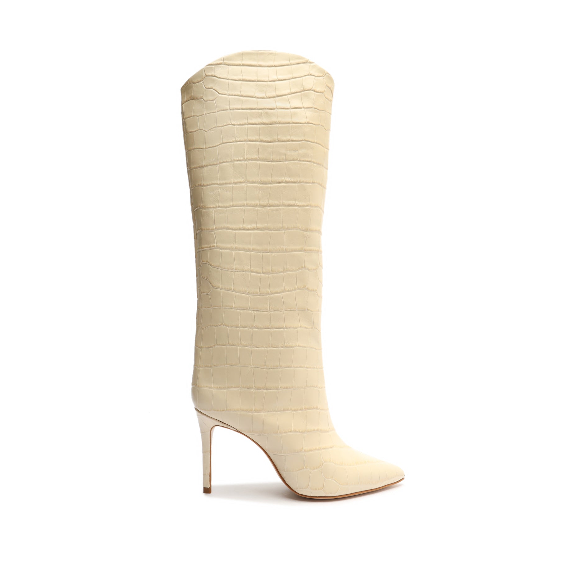 Maryana Crocodile-Embossed Leather Boot in Eggshell