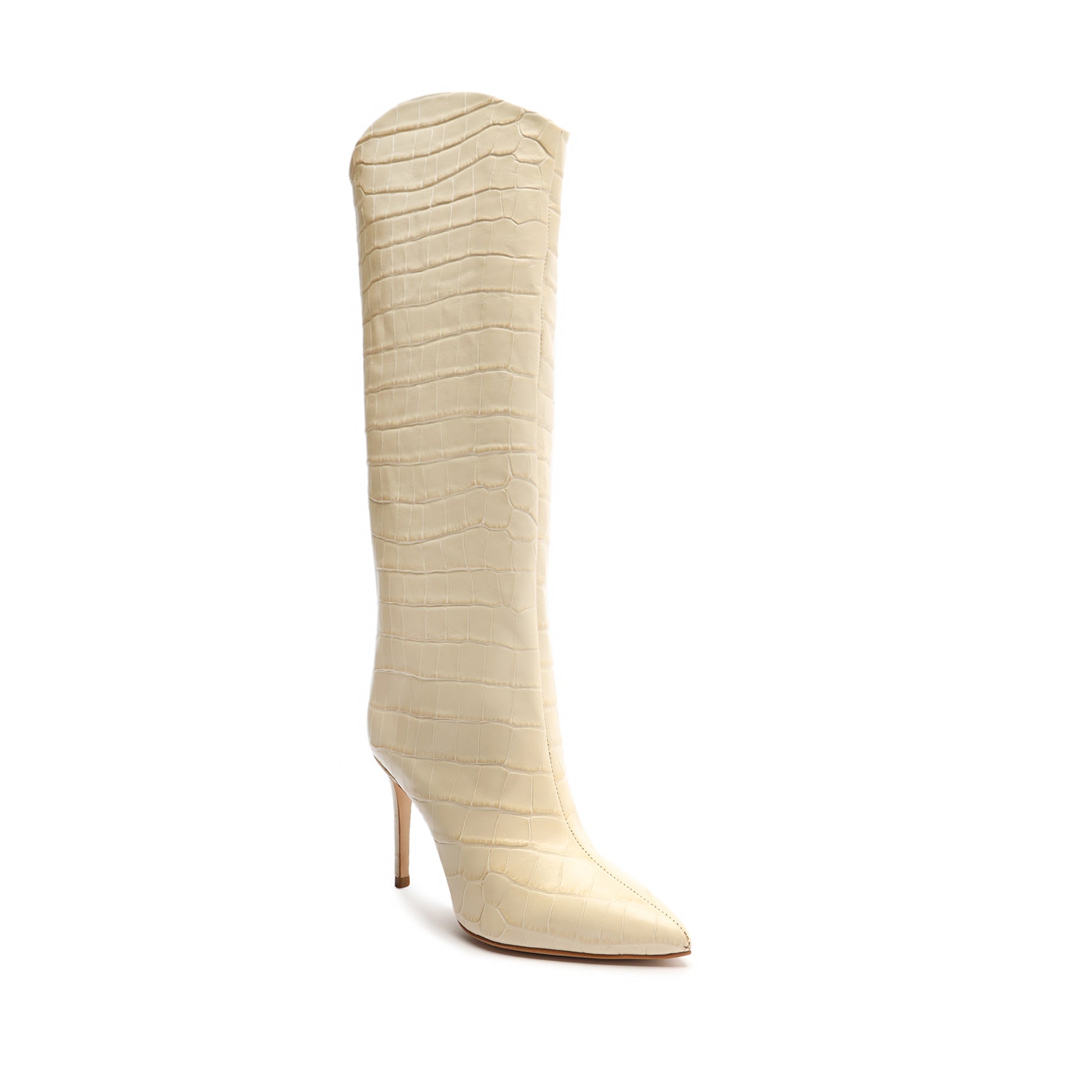 Maryana Crocodile-Embossed Leather Boot in Eggshell