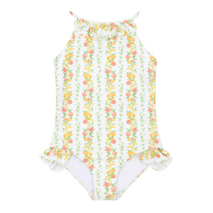 Girl's Linear Citrus Ruffle Halter One Piece