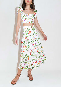 June Cotton Midi Skirt in Cherry White