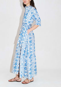 Marni Cotton Midi Dress in Floral Vine Blue