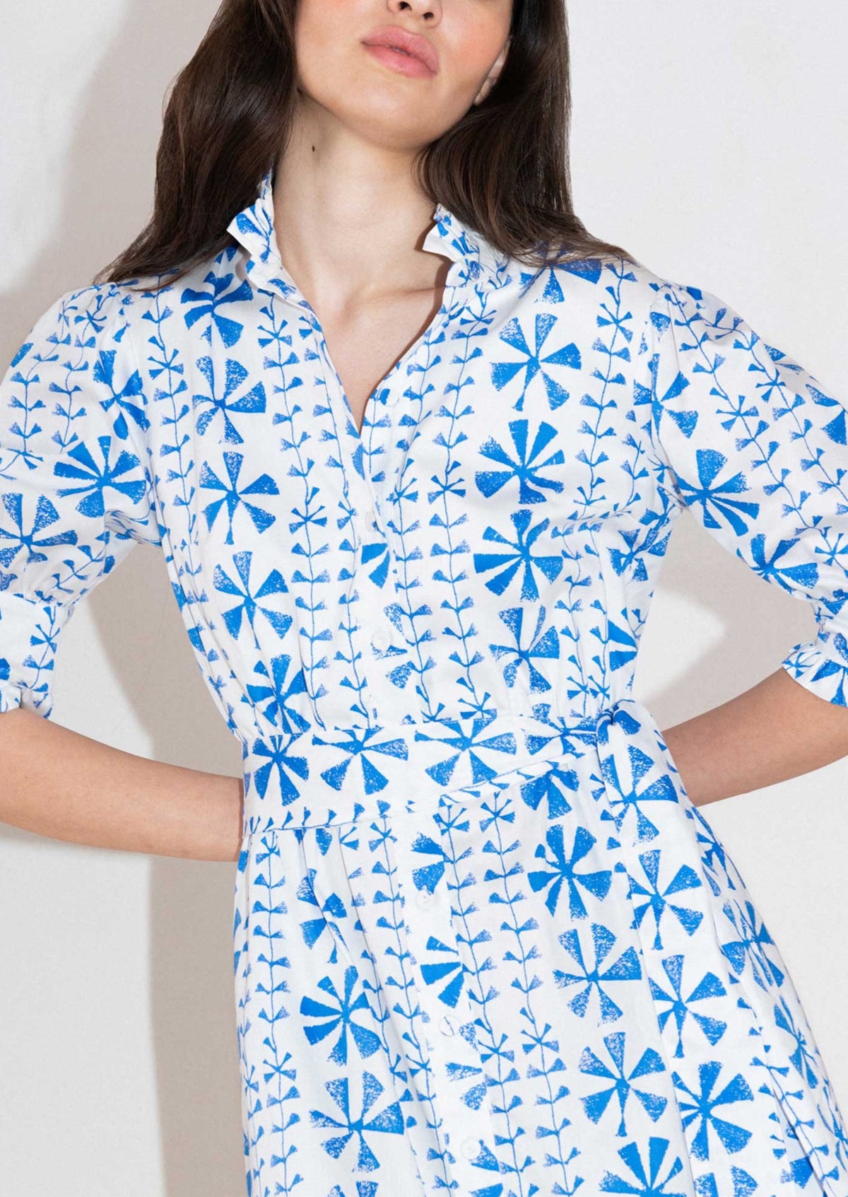 Marni Cotton Midi Dress in Floral Vine Blue