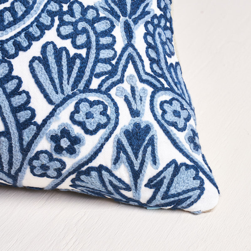 Claremont Crewel 22" Pillow in Delft