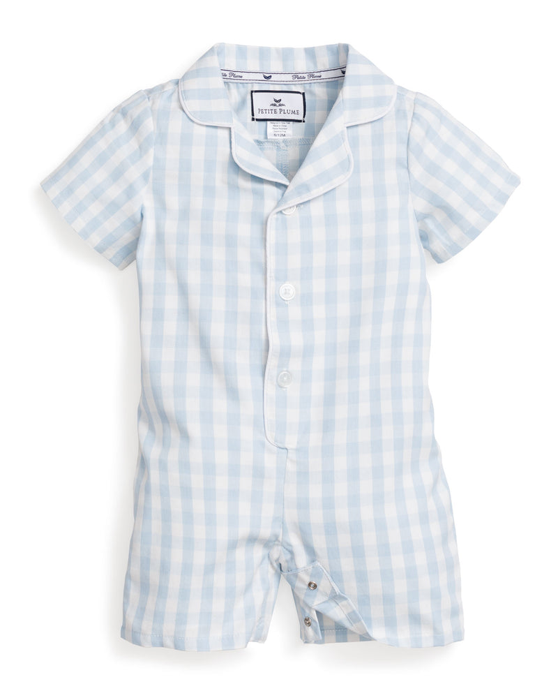 Light Blue Gingham Summer Romper