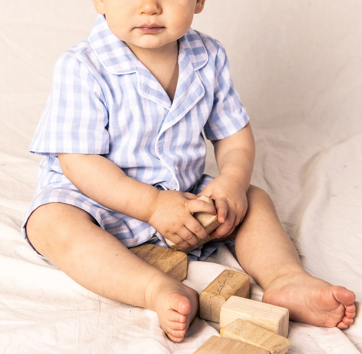 Light Blue Gingham Summer Romper