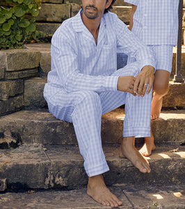 Men’s Light Blue Gingham Pajama Set