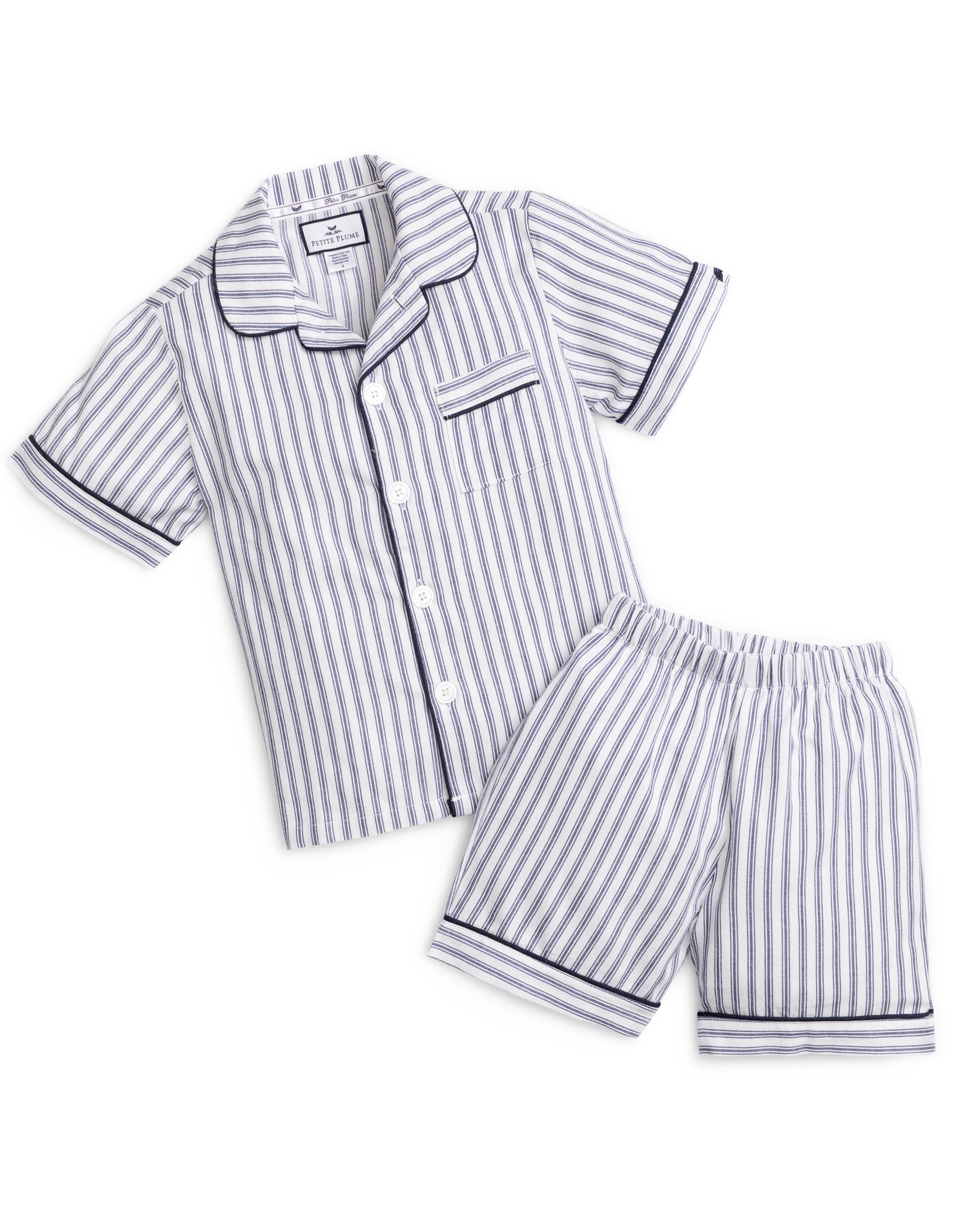 Navy French Ticking Short Set