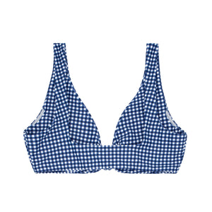 Women's Navy Gingham Tie-Front Bikini Top