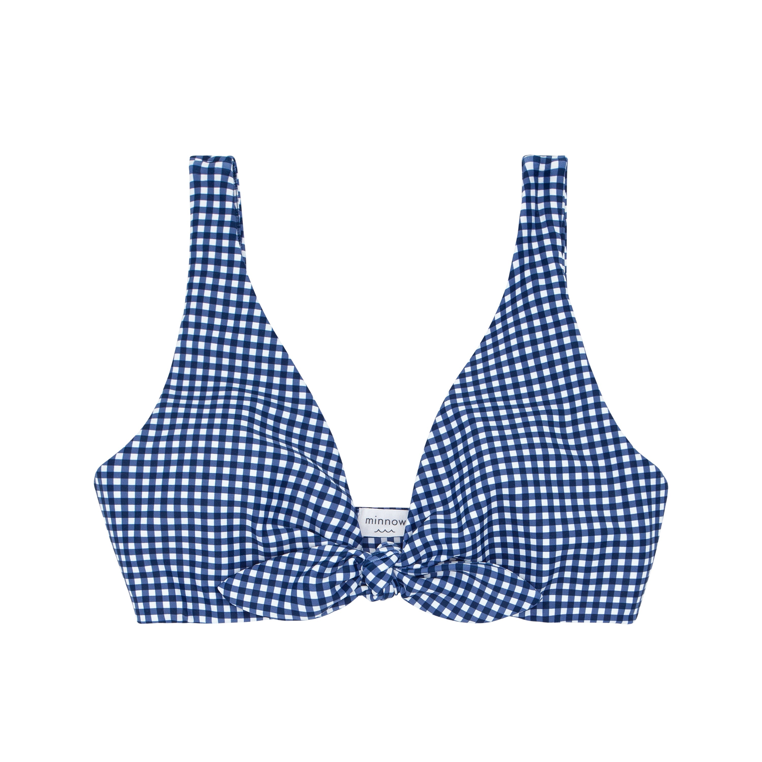 Women's Navy Gingham Tie-Front Bikini Top