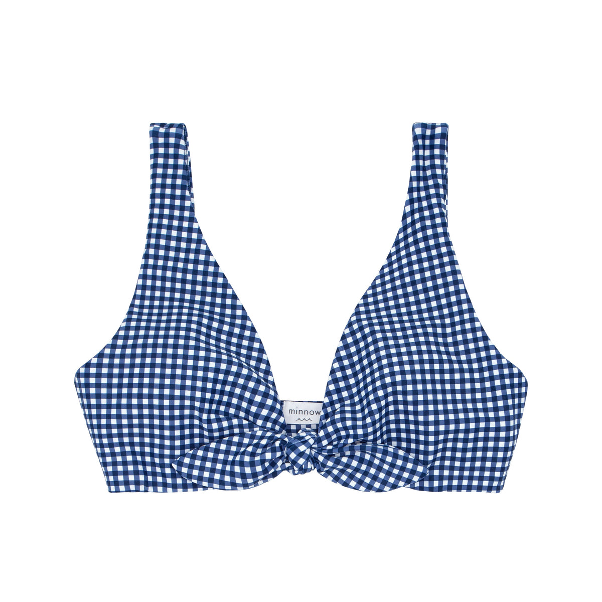 Women's Navy Gingham Tie-Front Bikini Top