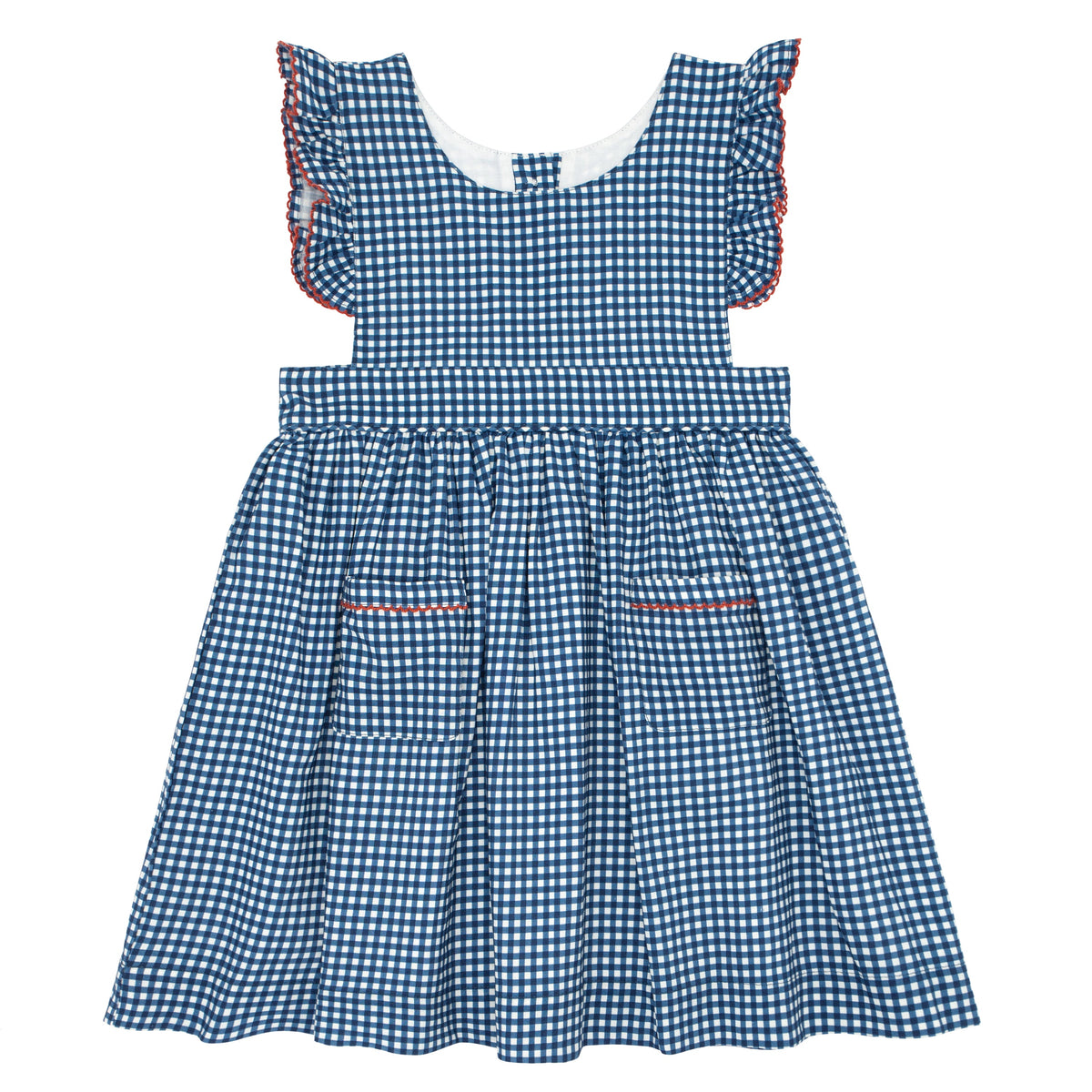 Girls Navy Gingham Pinafore Dress