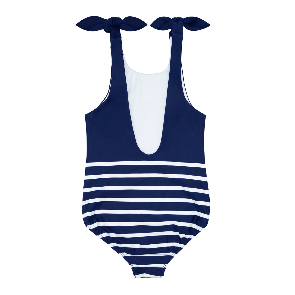 Girls Navy Breton Stripe Tie-Knot One Piece