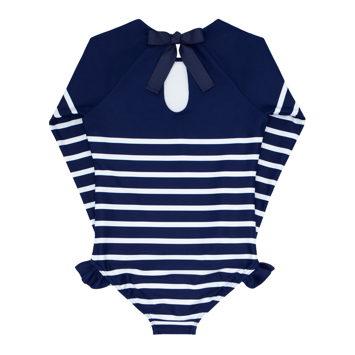 Girls Navy Breton Stripe Rashguard One Piece