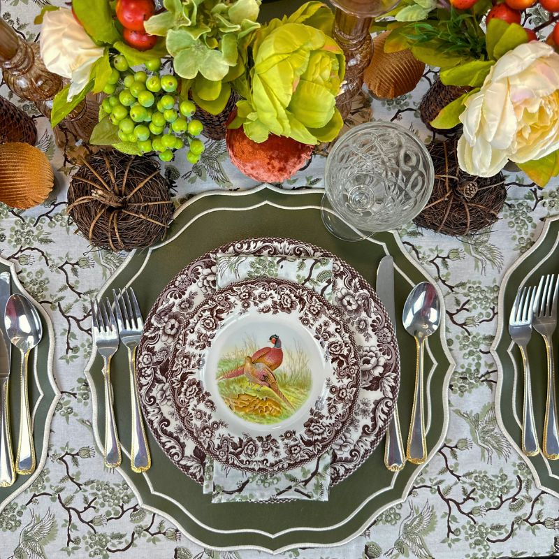 dark olive placemat with white embroidery autumn collection