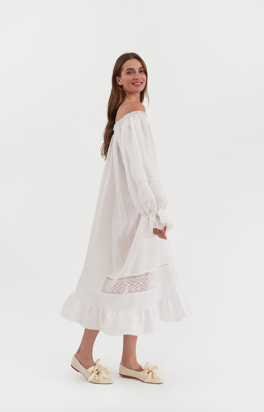 Paloma Linen Dress in White