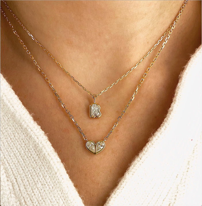 Bubble Bezel Necklace with White Diamond Letter