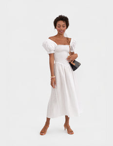 Belle Linen Dress in White