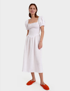 Belle Linen Dress in White