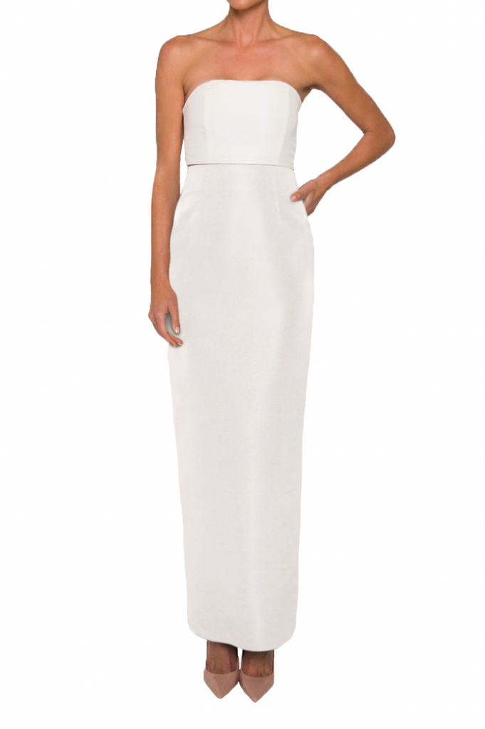 Silk Faille Column Skirt in White