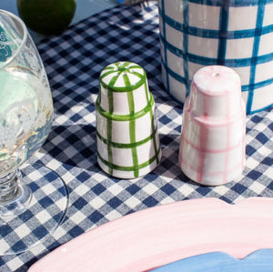 Salt N’ Pepa Salt & Pepper Dispenser in Pink & Forest Green Gingham