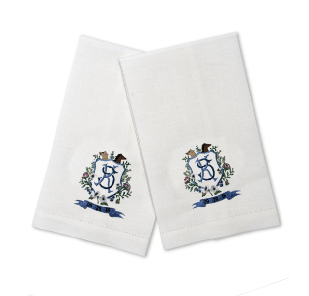 Monogram Linen Guest Towels with Bespoke Art, Set of 2