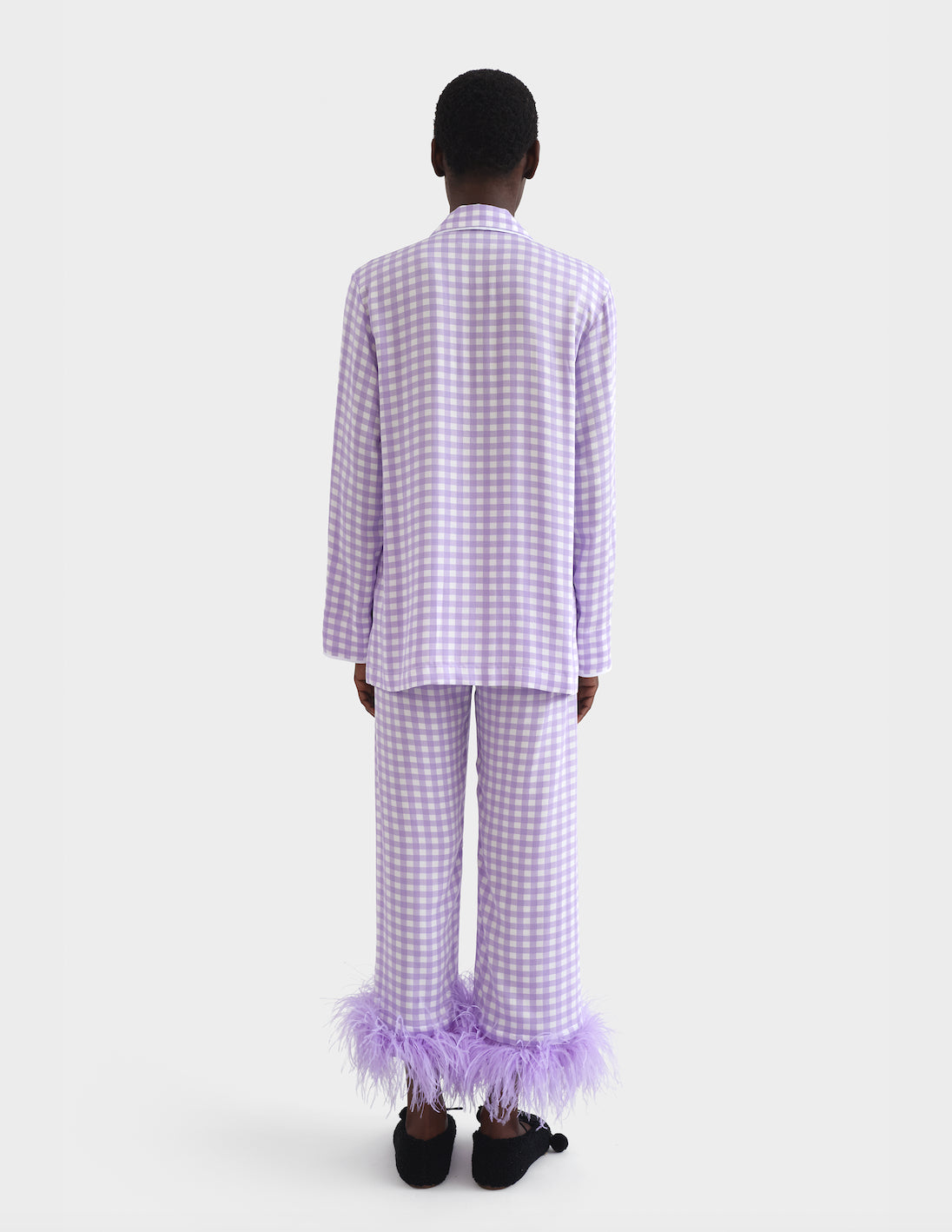 Party Pajama Set with Feathers in Lavender Vichy