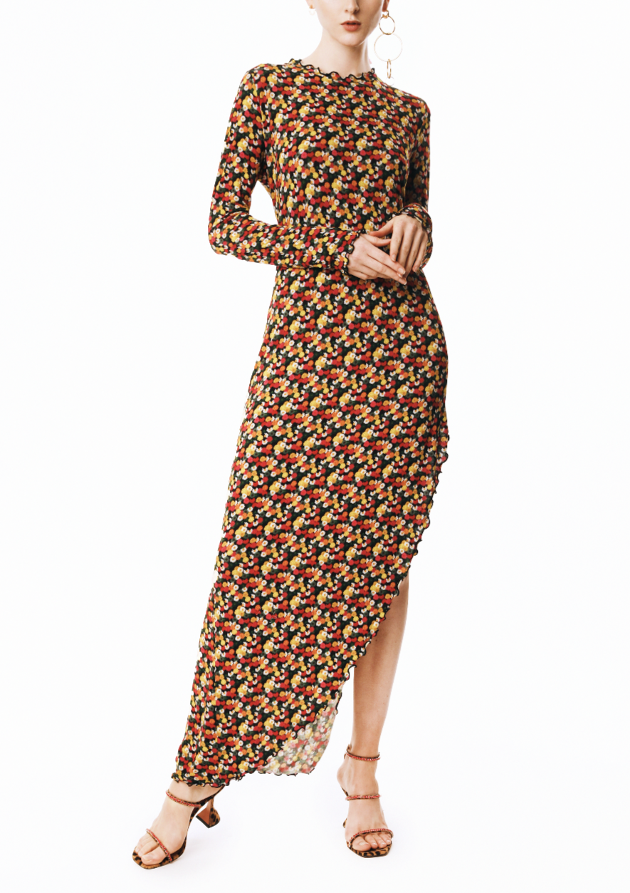 Multi Daisy Lettuce Edge Long Dress