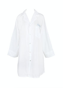 Marjorie White Cotton Nightshirt with White Piping