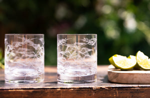 Pair of Crystal Whiskey Glasses with Fern Design