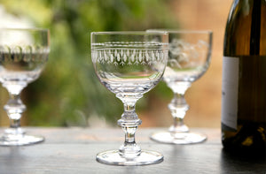 Crystal Wine Goblets with Ovals Design, Set of Four