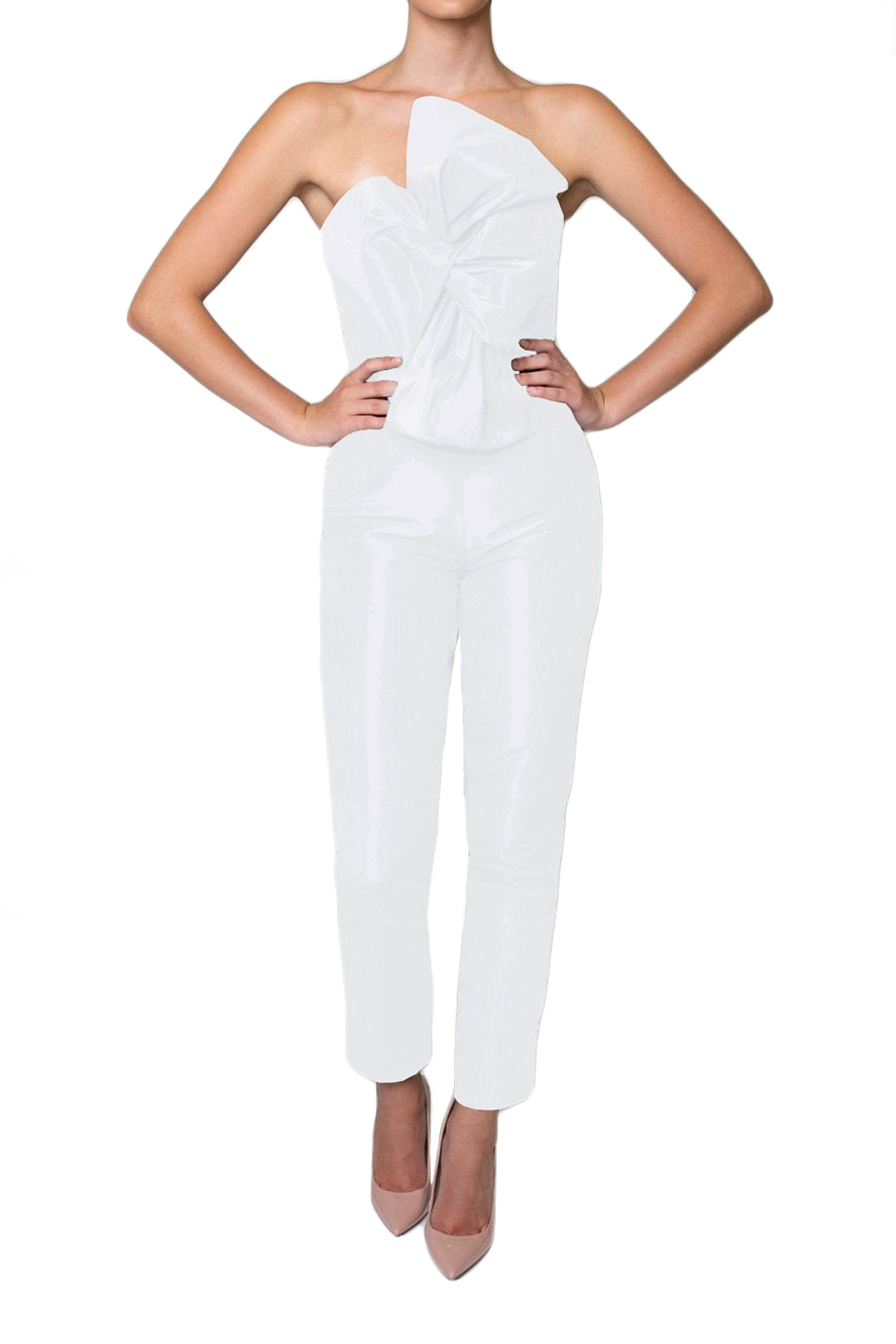 Silk Faille Twisted Bow Jumpsuit