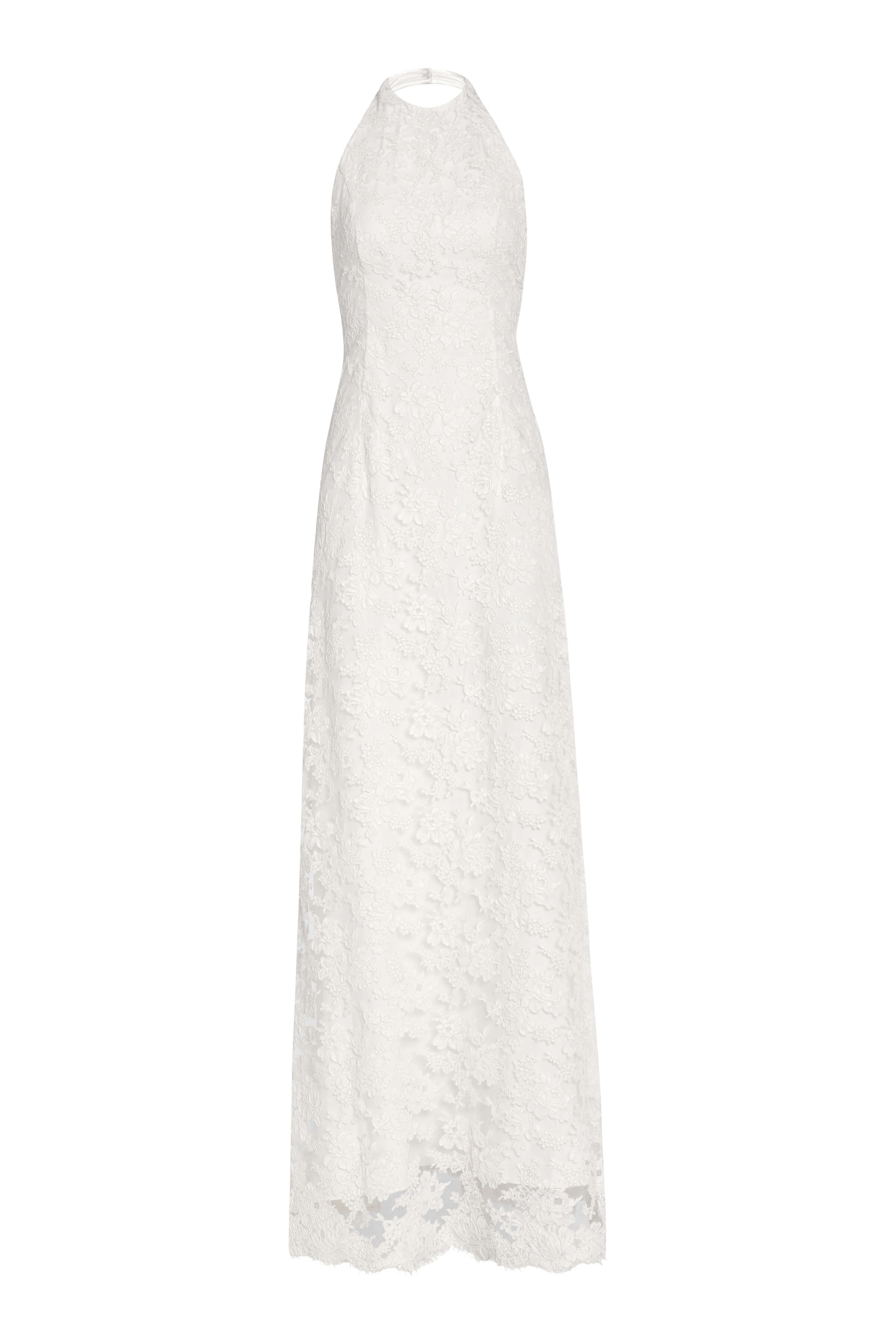 Sophia White Lace Halter Gown