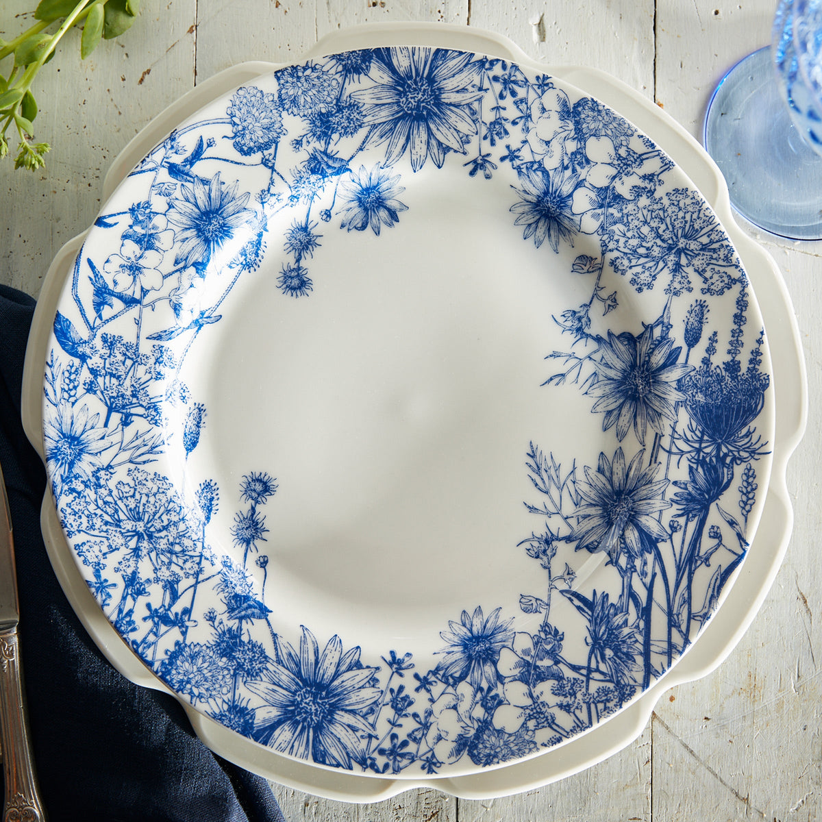 Summer Blues Rimmed Dinner Plate by Caskata.