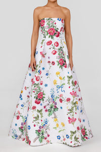 Stephanie Sky Floral Silk Faille Ball Gown