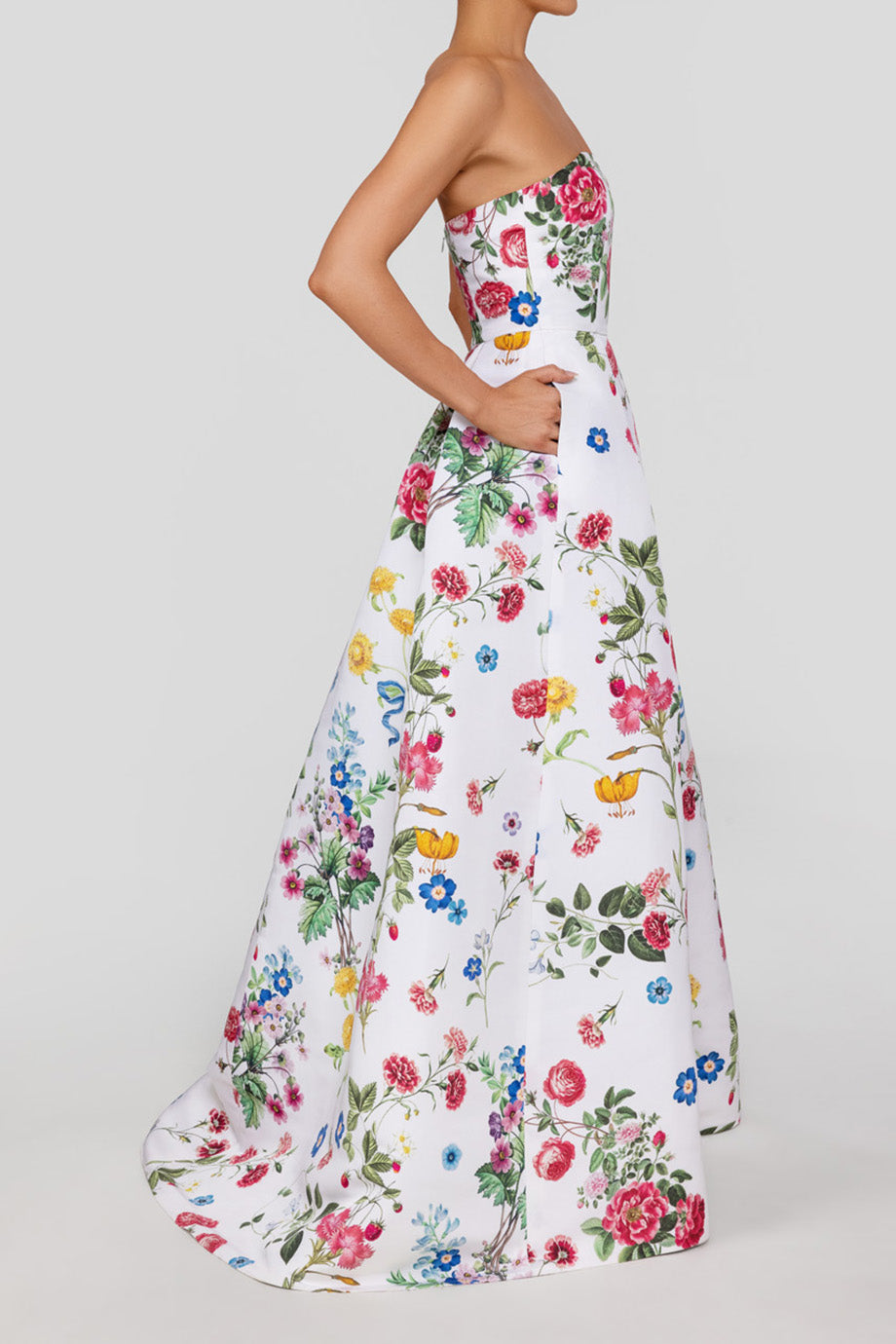 Stephanie Sky Floral Silk Faille Ball Gown