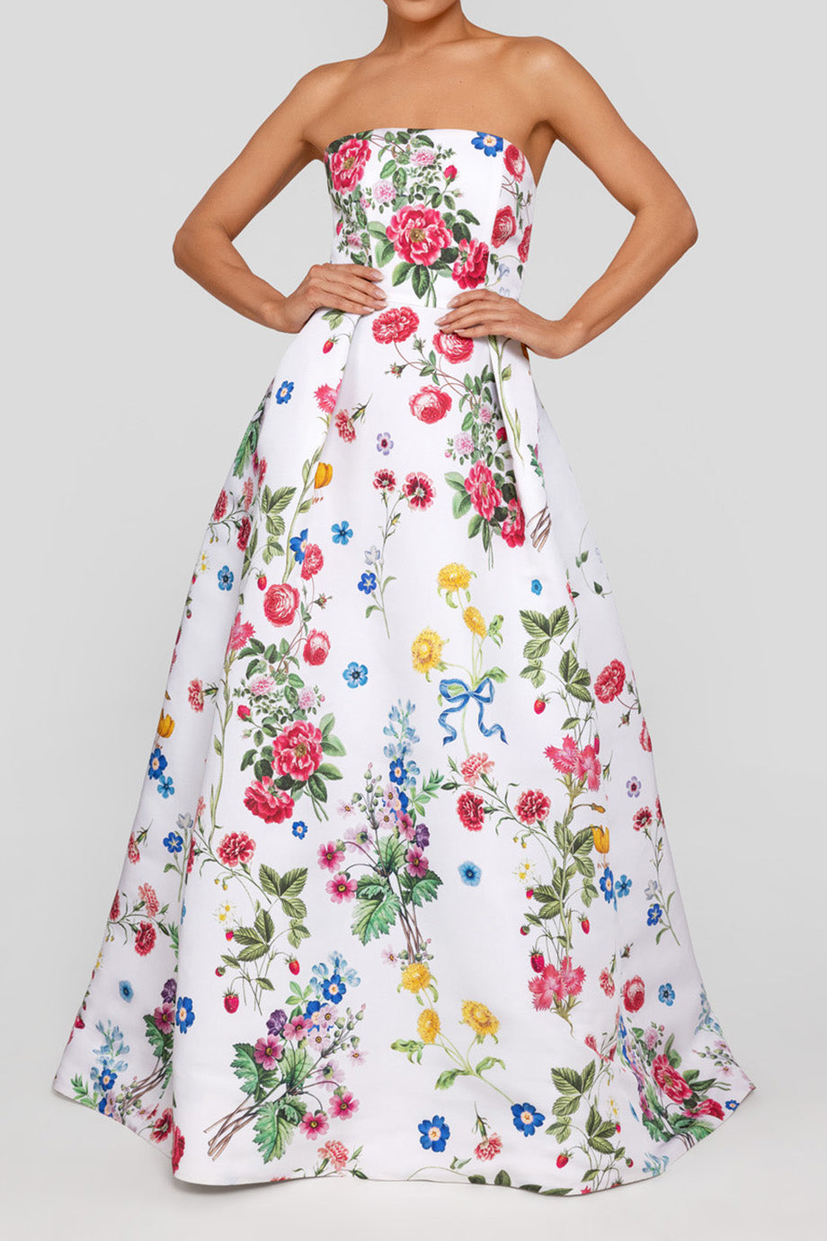 Stephanie Sky Floral Silk Faille Ball Gown