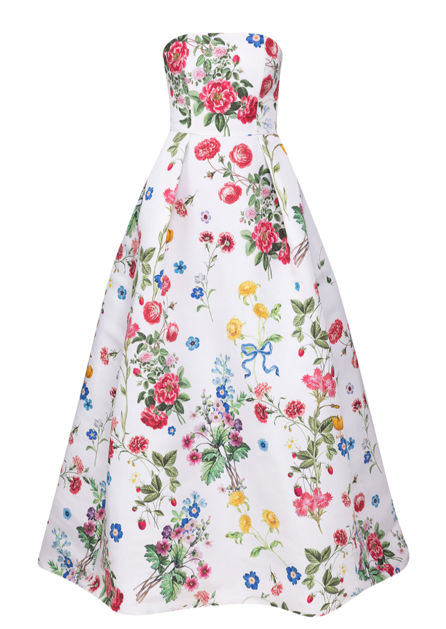 Stephanie Sky Floral Silk Faille Ball Gown