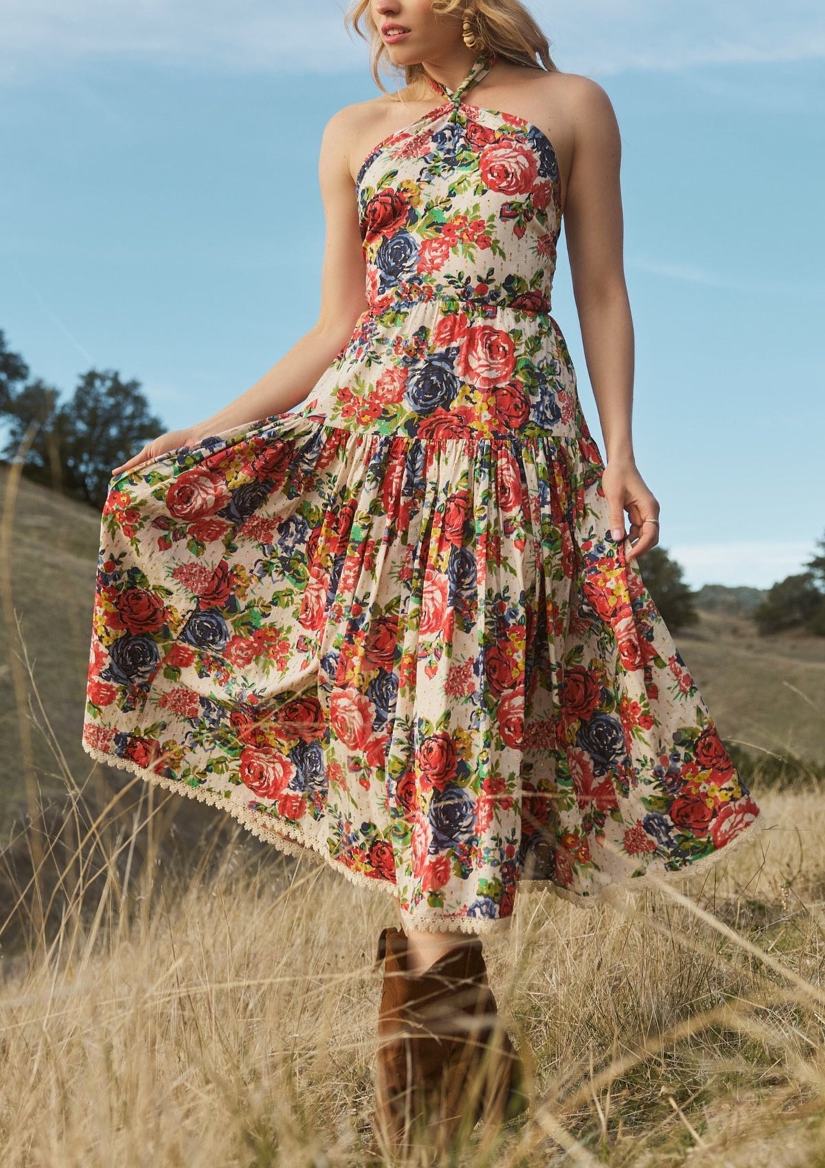 Krystal Midi Dress in Dove White & Blooming Floral Print