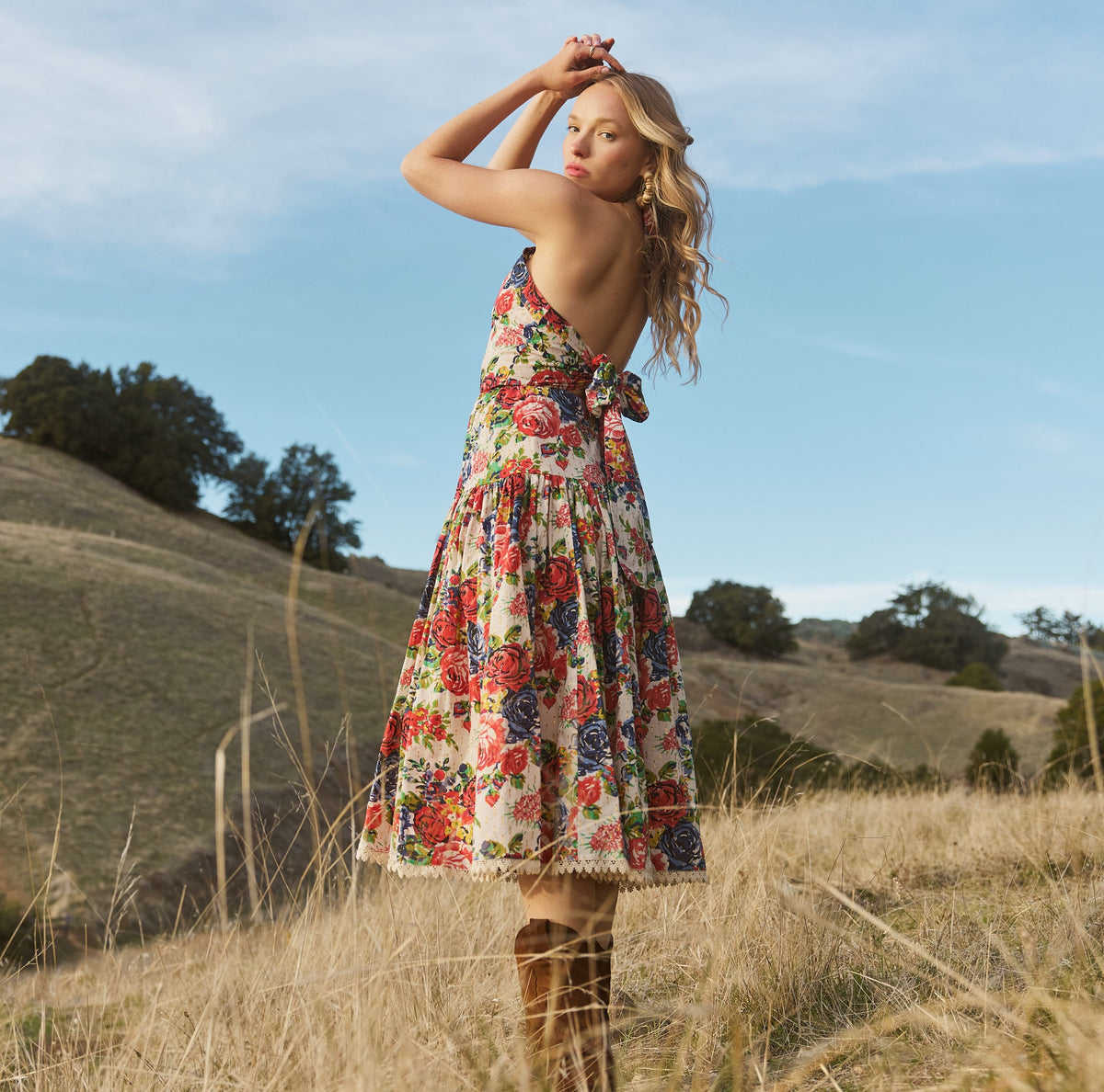 Krystal Midi Dress in Dove White & Blooming Floral Print