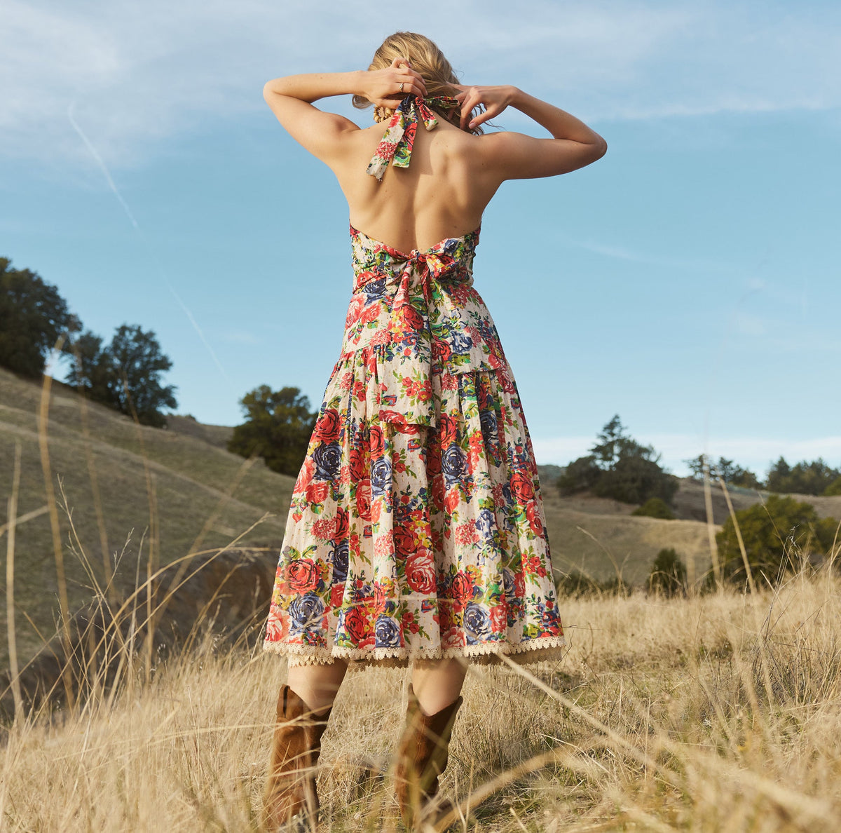 Krystal Midi Dress in Dove White & Blooming Floral Print