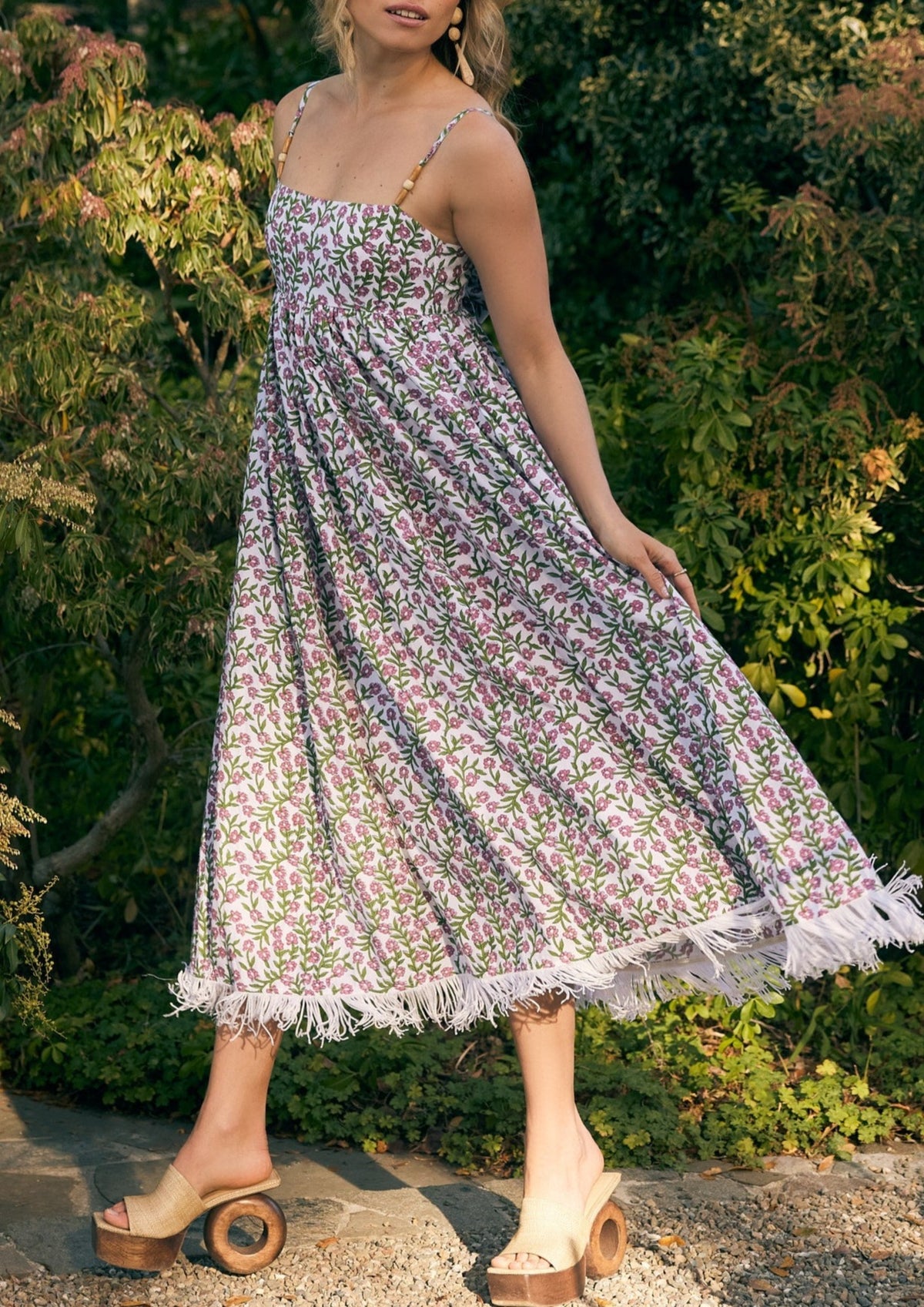 Gavin Fringe Midi Dress in Ivory & Amaranth Floral