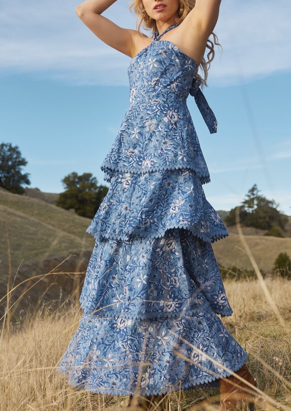 Emma Tiered Dress in Ultramarine Floral