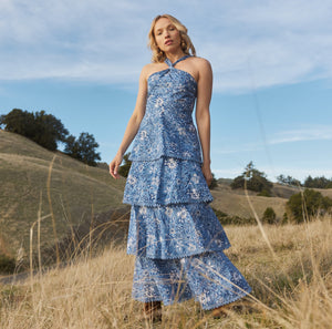 Emma Tiered Dress in Ultramarine Floral