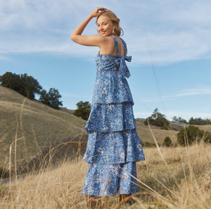 Emma Tiered Dress in Ultramarine Floral