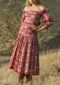 Casey Puff Sleeve Top in Imperial Red & Blush Floral