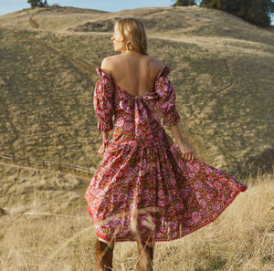 Casey Puff Sleeve Top in Imperial Red & Blush Floral