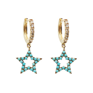 Turquoise And Diamond Star Charm Earrings